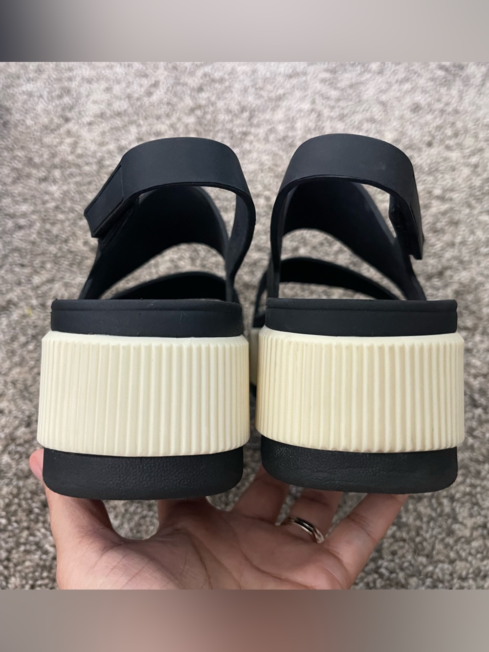 Women’s Reef Water Vista Higher Platform Sandals Black Cream Double Strap Size 7 - Picture 5 of 7